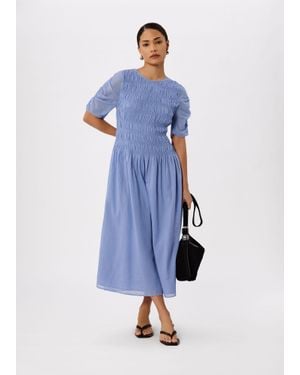Whistles Petite Avery Smocked Dress - Blue