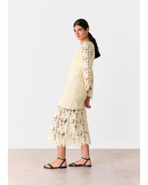 Whistles Floral Crochet Knit Dress - Natural