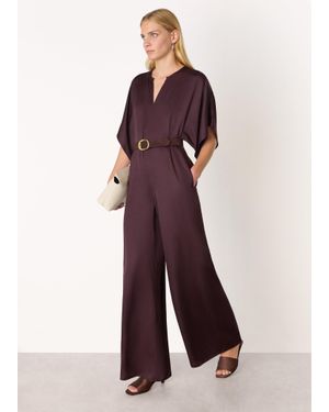 Whistles Satin Short Sleeve Jumpsuit - Red