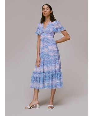 Whistles Tiger Dobby Midi Dress - Blue
