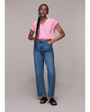 Whistles Willa V Neck Cap Sleeve Tee - Pink