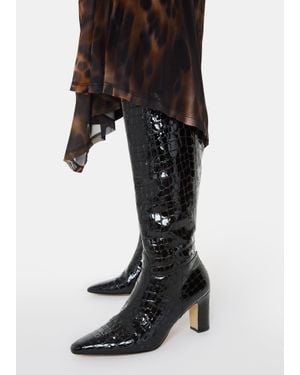 Whistles Albie Croc Knee High Boot - Black
