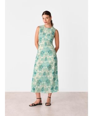 Whistles Floral Textured Midi Dress - Green