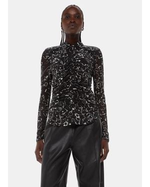 Whistles Scribble Bouquet Ruched Top - Black