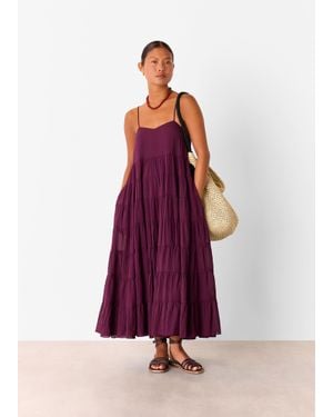 Whistles Petite Cotton Tiered Maxi Sun Dress - Purple