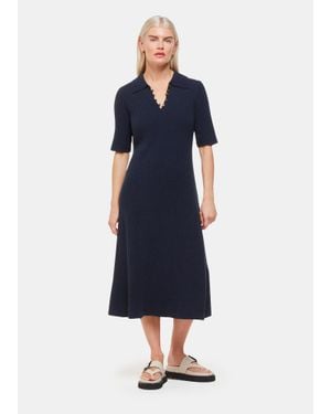 Whistles Petite Knitted Ribbed Midi Dress - Blue