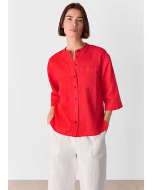 Whistles Linen Grandad Collar Shirt - Red