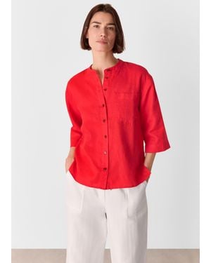 Whistles Linen Grandad Collar Shirt - Red