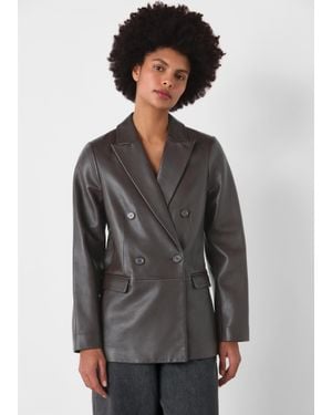 Whistles Aliza Waisted Leather Blazer - Grey