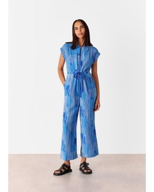 Whistles Stripe Print Zip Jumpsuit - Blue
