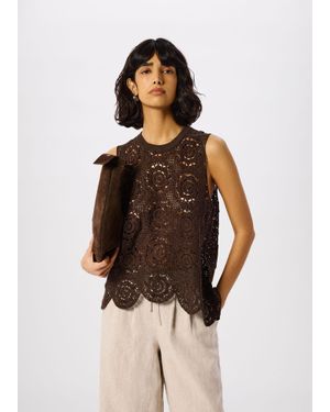 Whistles Circle Crochet Tank - Brown