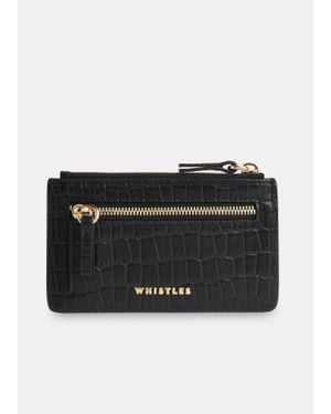 Whistles Croc Zip Top Card Holder Purse - Black