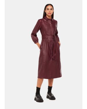 Whistles Phoebe Leather Shirt Dress - Red