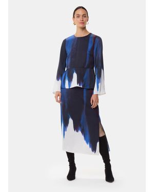 Whistles Ice Dye Print Midi Skirt - Blue