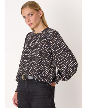 Whistles Spot Shirred Cuff Blouse - Grey