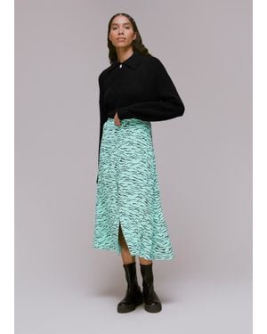 Whistles Tiger Print Button Front Skirt - Blue