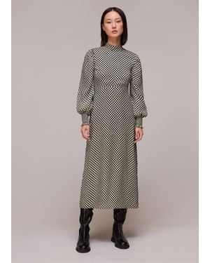 Whistles Darcie Checkerboard Midi Dress - Grey