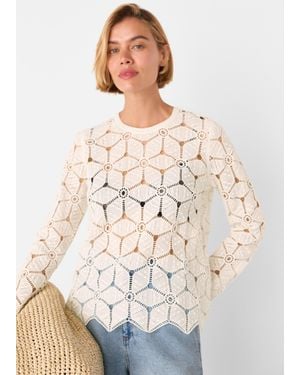 Whistles Crochet Long Sleeve Knit - White