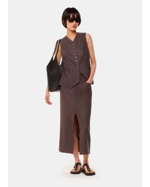 Whistles Mila Linen Blend Midi Skirt - Brown