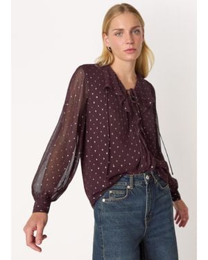 Whistles Metallic Dobby Frill Blouse - Purple