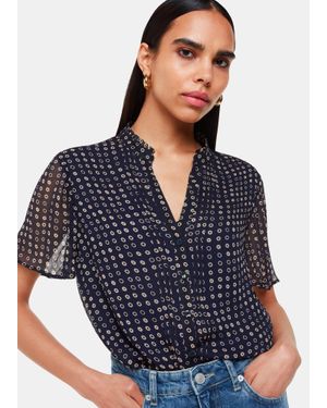 Whistles Spotted Hoop Frill Blouse - Blue