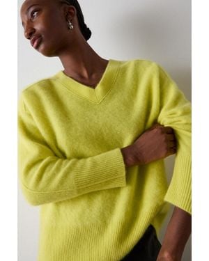 Whistles Brushed Cashmere V Neck Knit - Yellow