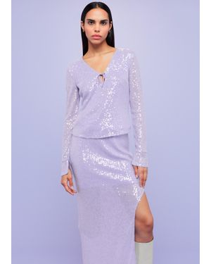 Whistles Nola Sequin Keyhole Top - Purple