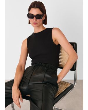 Whistles High Neck Rib Detail Tee - Black