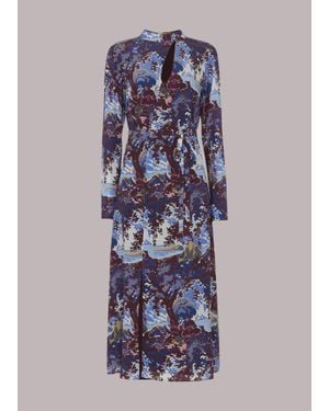 Whistles Great Lake Keyhole Silk Dress - Blue