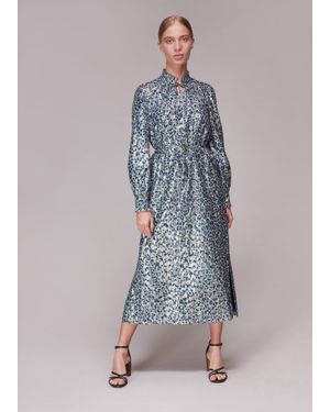 Whistles Animal Metallic Silk Mix Dress - Blue
