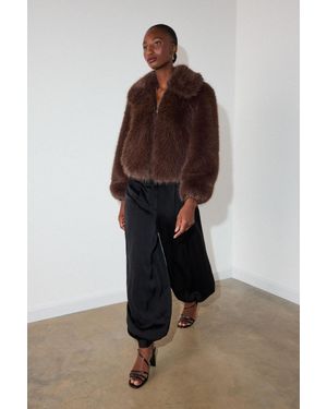 Whistles Short Faux Fur Coat - Brown