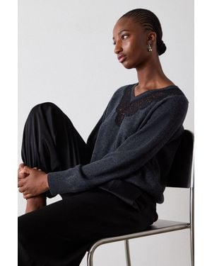 Whistles Wool Mix Lace Trim Knit - Black