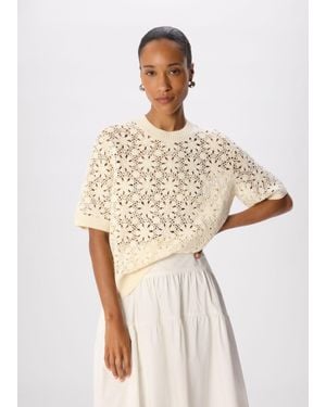 Whistles Cotton Crochet Detail Tshirt - Natural