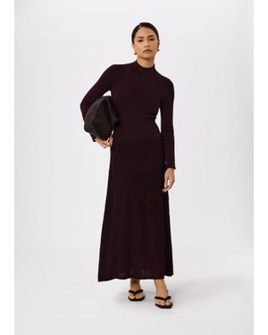 Whistles Petite Funnel Neck Pleated Knit Dress - Purple