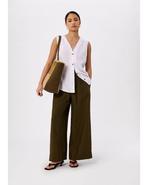 Whistles Petite Elasticated Linen Crop Trouser - White