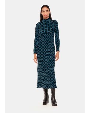 Whistles Abacus Check High Neck Dress - Blue