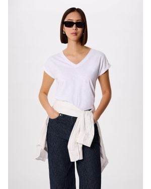 Whistles Willa V Neck Cap Sleeve Tee - White