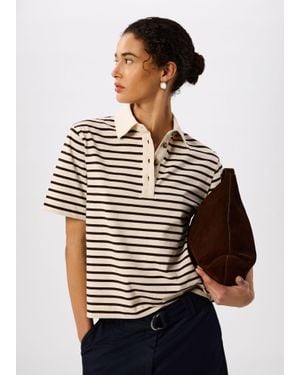 Whistles Short Sleeve Stripe Polo - Grey
