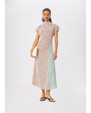 Whistles Petite Graphic Check Cowl Neck Dress - White