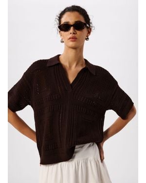 Whistles Crochet Detail Cotton Polo - Black