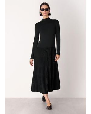 Whistles Funnel Neck Pleated Knit Dress - Black