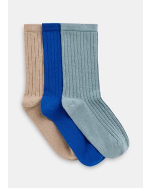 Whistles Ribbed Socks Set Of 3 - Blue