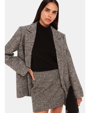 Whistles Herringbone Wool Mini Skirt - Brown