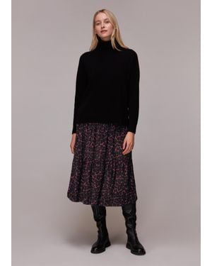Whistles Smudge Animal Tiered Skirt - Black