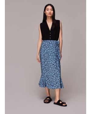 Whistles Giraffe Print Wrap Skirt - Blue