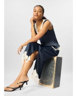 Whistles Lace Hem Satin Midi Skirt - Blue