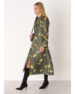 Whistles Floral Silk Shirt Midi Dress - Green