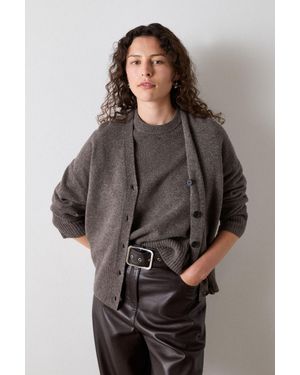 Whistles Wool V Neck Cardigan - Grey
