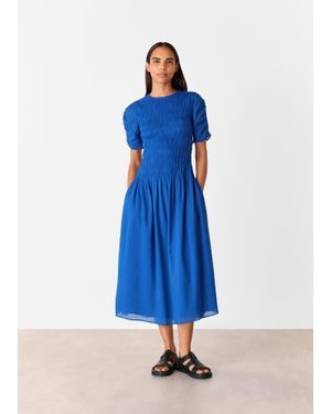 Whistles Avery Smocked Dress - Blue