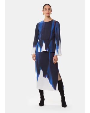Whistles Ice Dye Print Midi Skirt - Blue